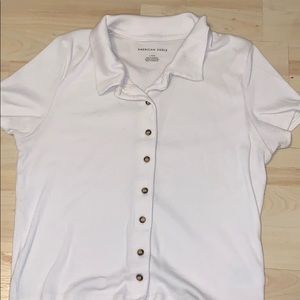 button up white crop top